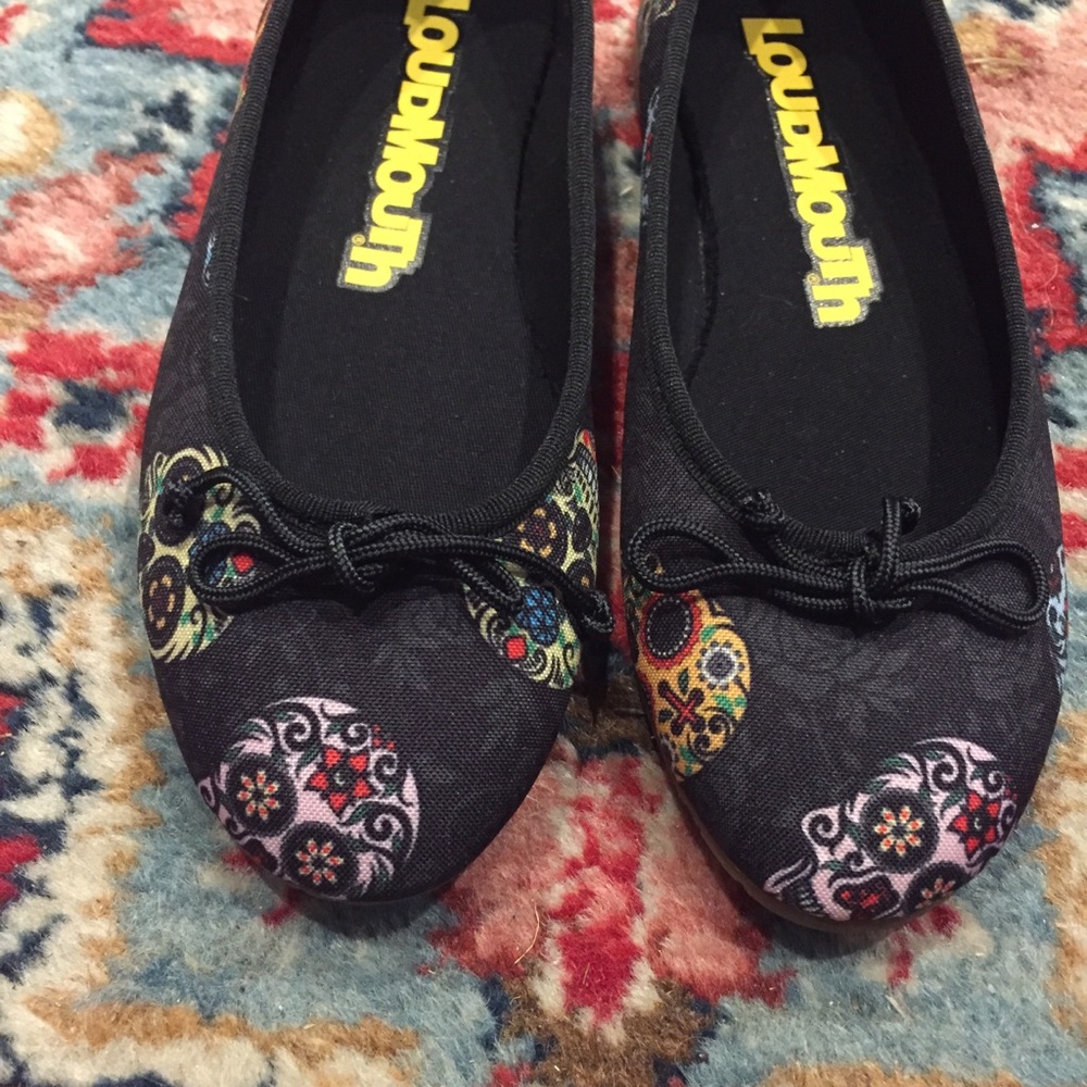 New Loudmouth Bella Youth Sugar Skull Flats Sz 1